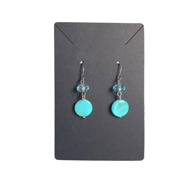 Handmade Teal and Crystal Drop Earrings Hook Back Women Elegant Jewelry Gift - Picture 2 of 3